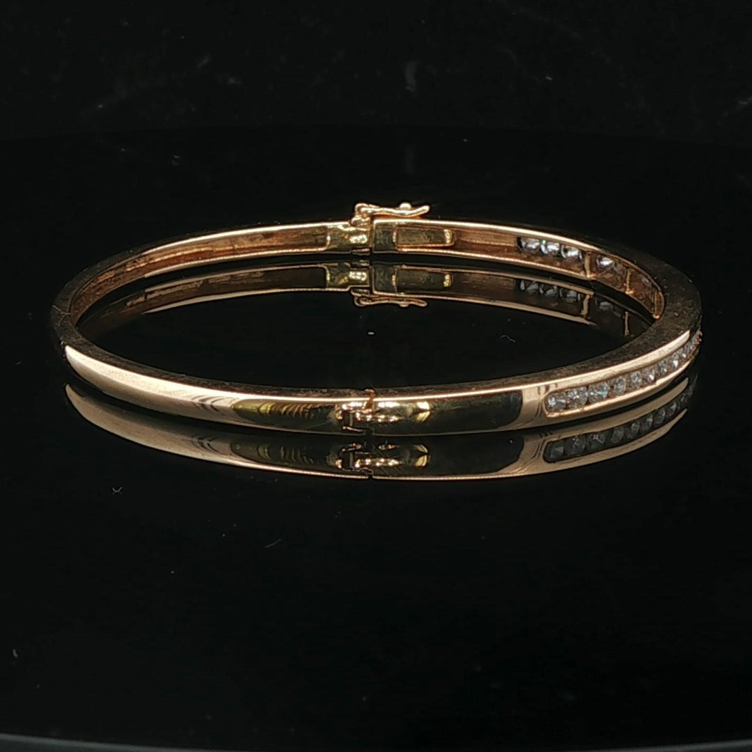 14k Yellow Gold and 1.9cttw Diamond 14.5g Solid Bangle Bracelet 6.5"