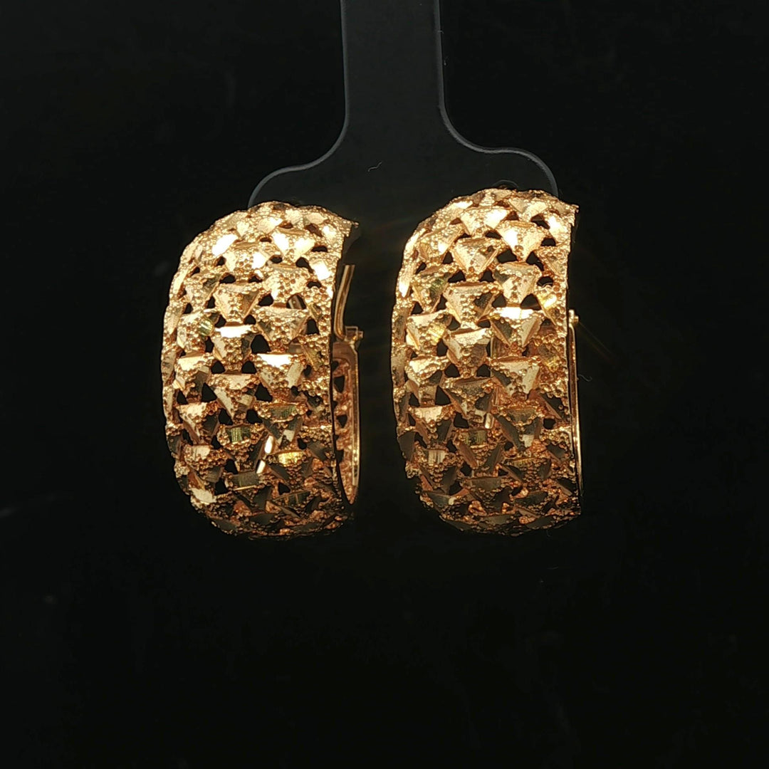 18k Yellow Gold 7.7g Solid Diamond Cut Hoop Huggie Earrings 1"