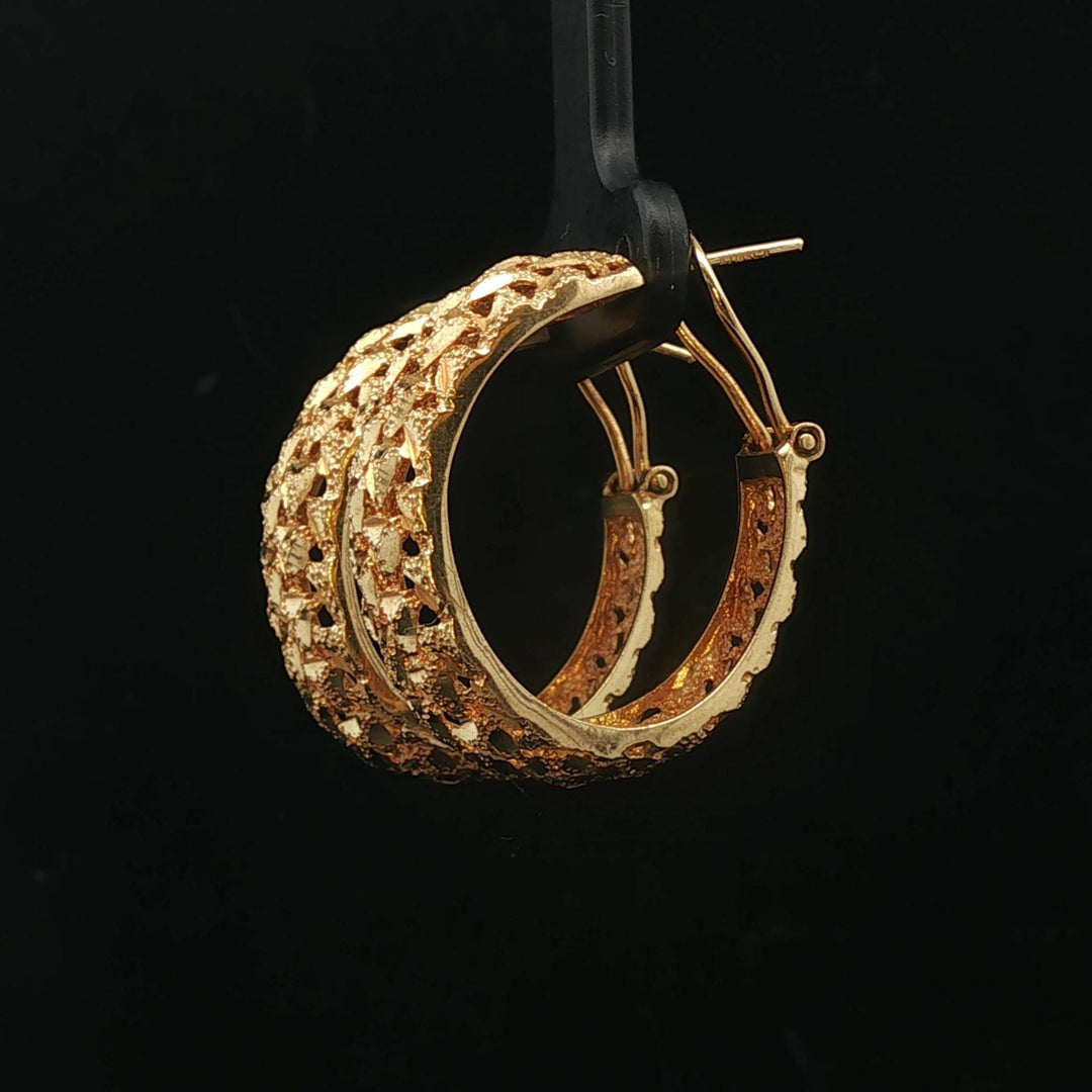 18k Yellow Gold 7.7g Solid Diamond Cut Hoop Huggie Earrings 1"