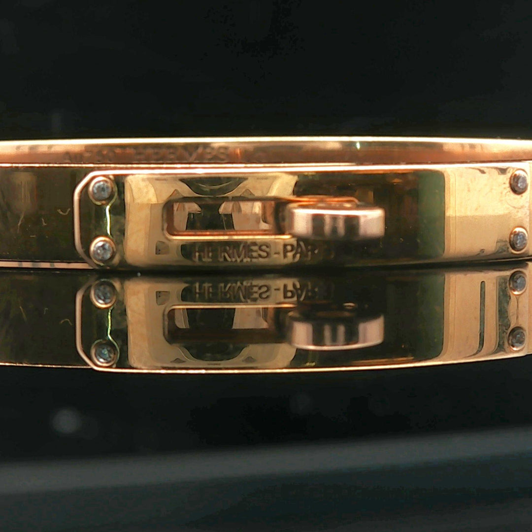 Hermes 18k Rose Gold and Diamond Kelly Bangle Bracelet Size Large