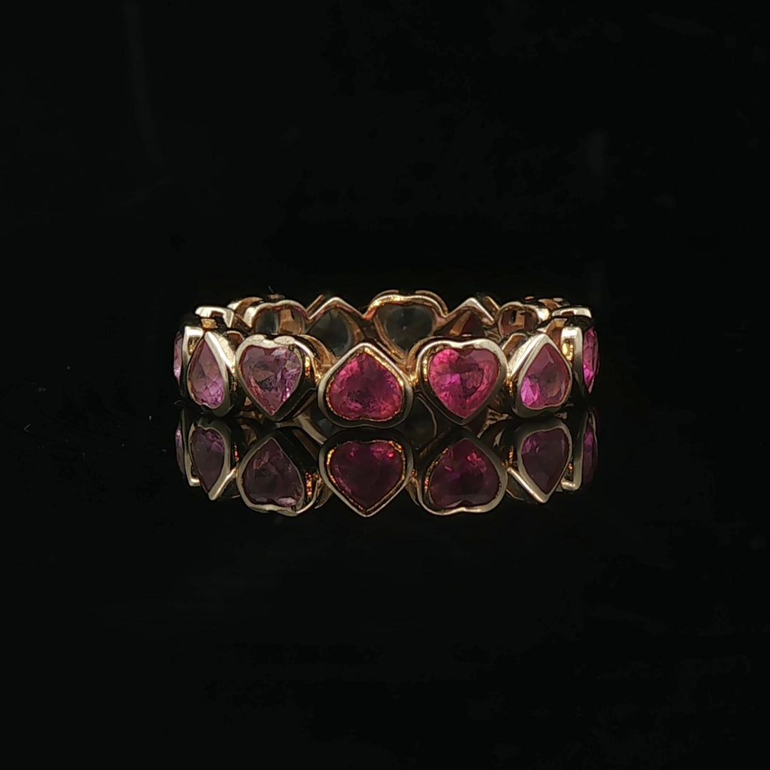 14k Yellow Gold and Multi Gemstone Heart Band Ring Size 4