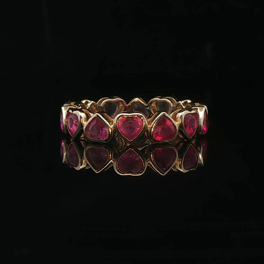 14k Yellow Gold and Multi Gemstone Heart Band Ring Size 4