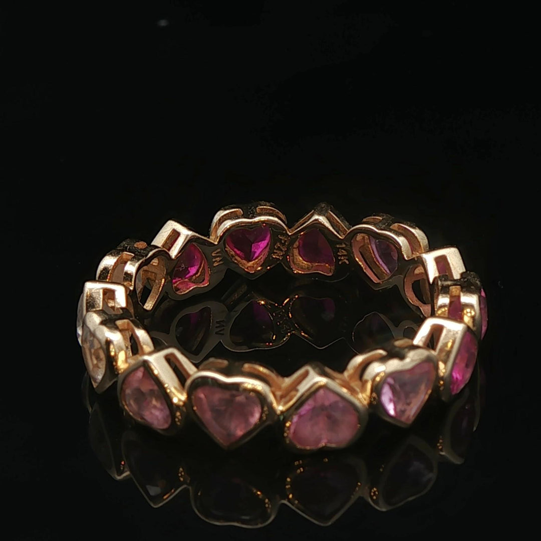 14k Yellow Gold and Multi Gemstone Heart Band Ring Size 4