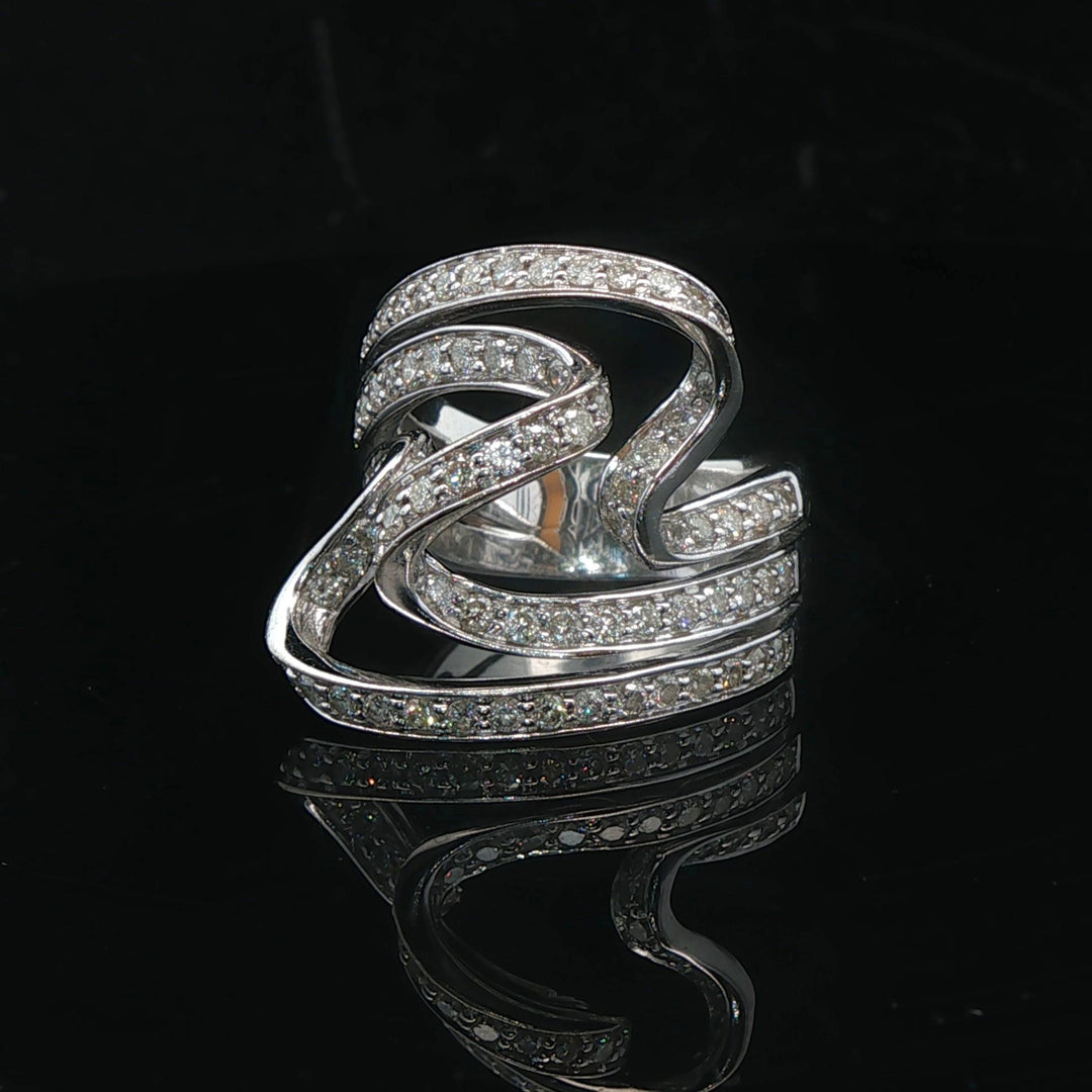 14k White Gold and 1cttw Diamond Large Fancy Swirl Ring Size 6.5