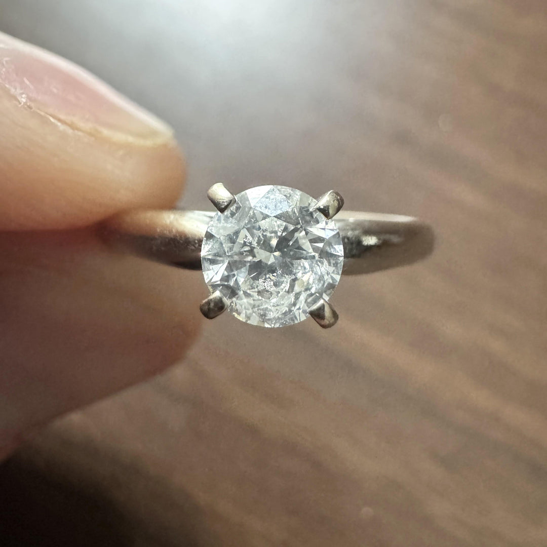 14k White Gold and 0.85ct Natural Diamond Solitaire Ring Size 9
