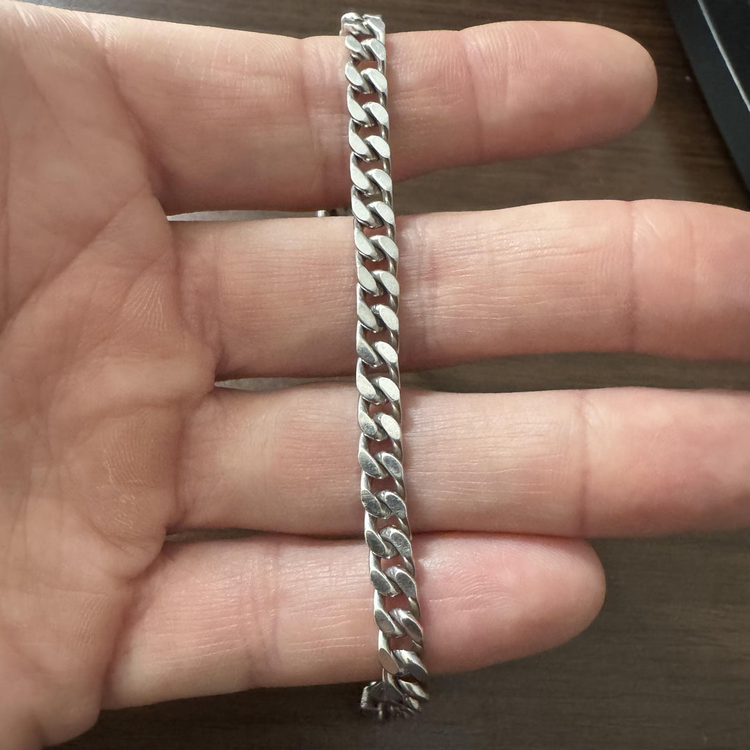 14k White Gold 20.3g Solid Polished 5.5mm Cuban Link Bracelet Italy 7.5"