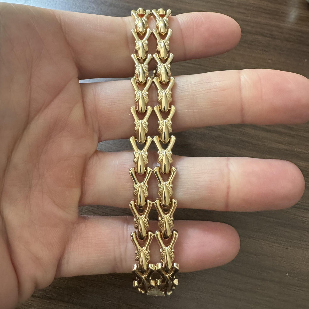 18k Yellow Gold 21.6g Vintage UnoAErre 15mm Fancy Link Bracelet Italy 7.25"