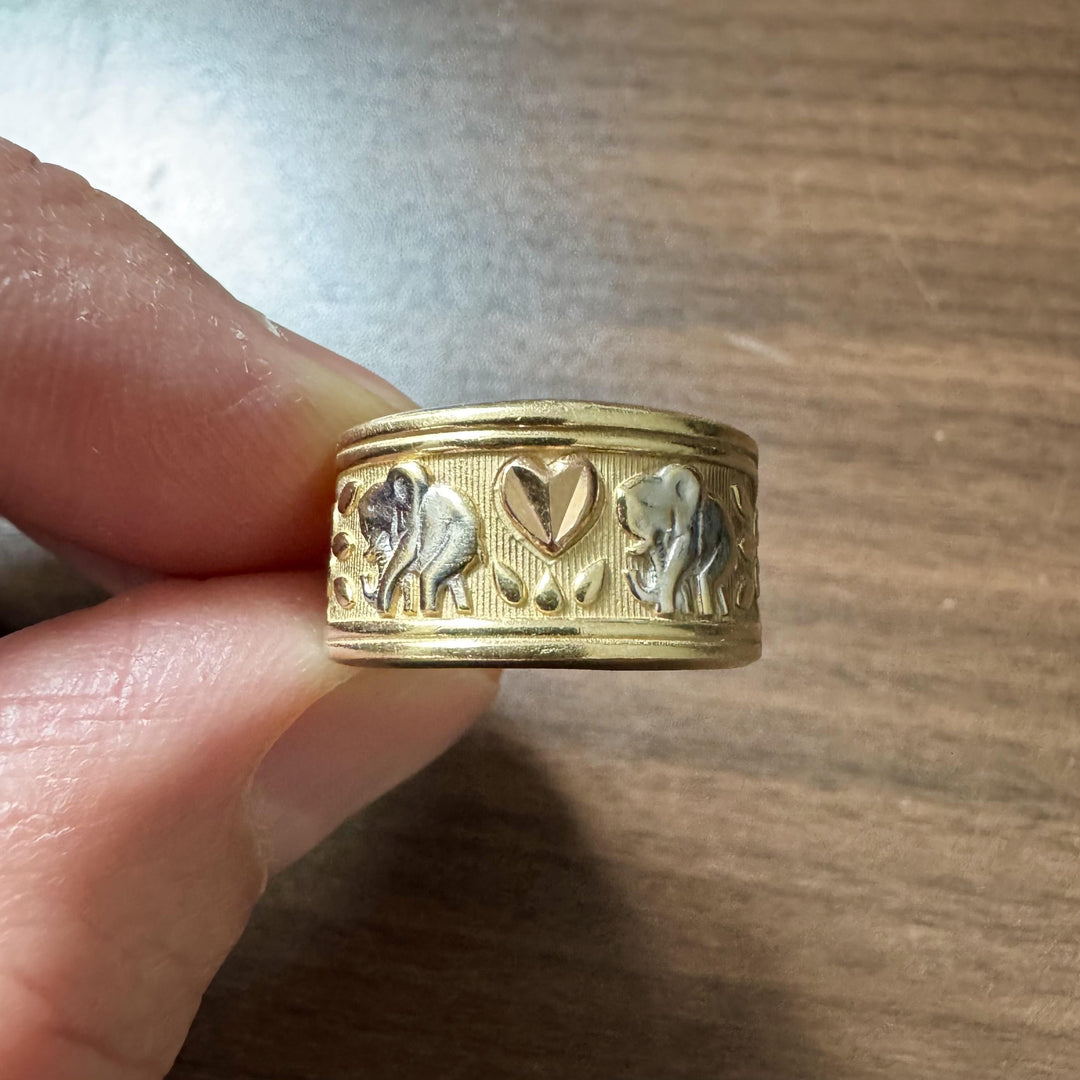 14k Tri Tone Gold 4.7g Ladies Elephant Band Ring Size 7