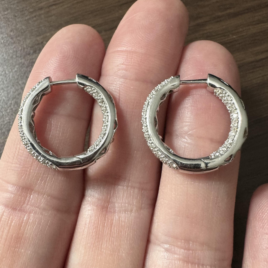 14k White Gold and 1cttw Diamond Inside Out Hoop Earrings