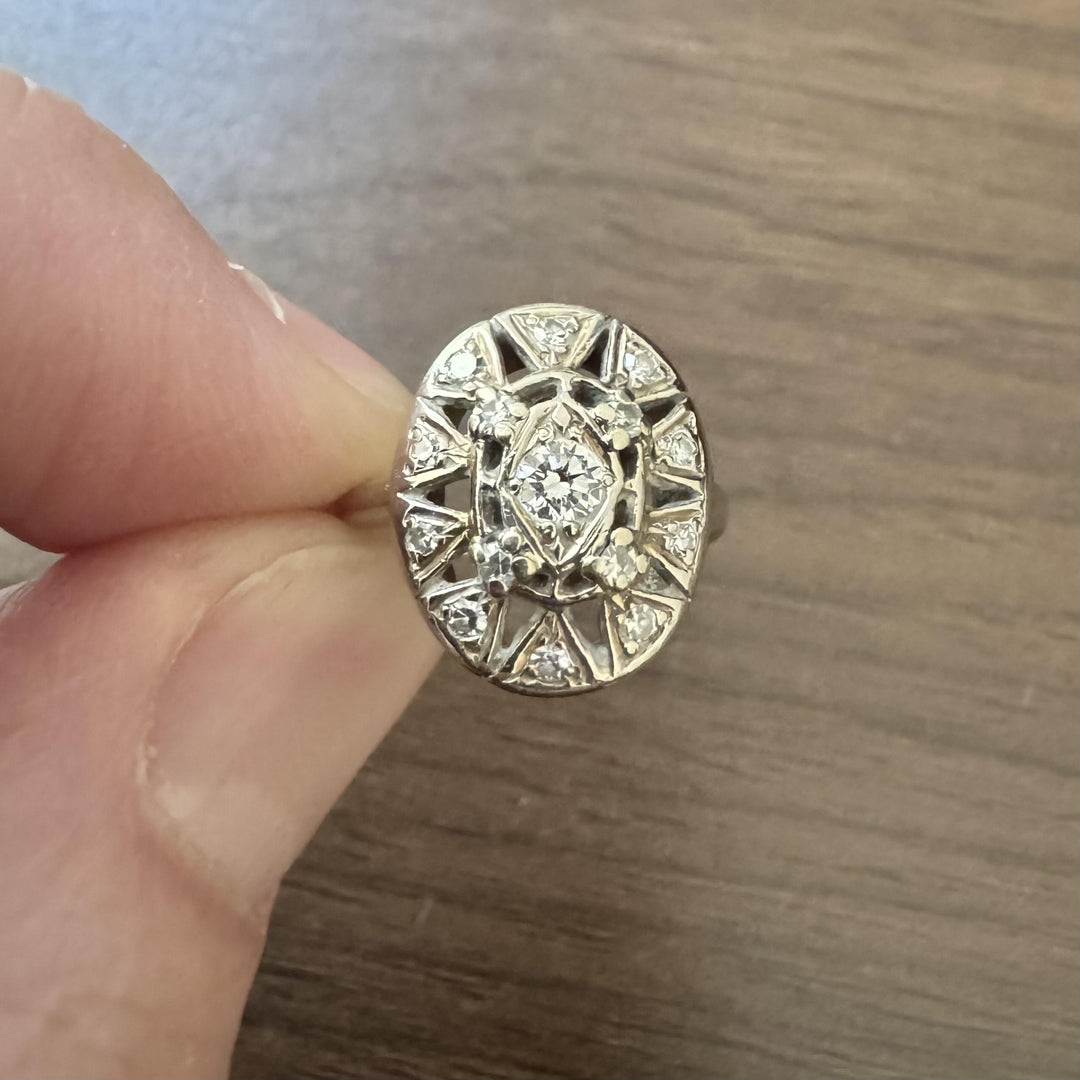 14k White Gold and 0.50cttw Diamond Ladies Intricate Ring Size 5
