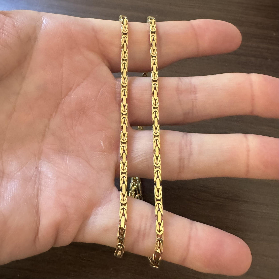 18k Yellow Gold 34.4g Solid Squared Byzantine Link Chain Necklace Italy 22"