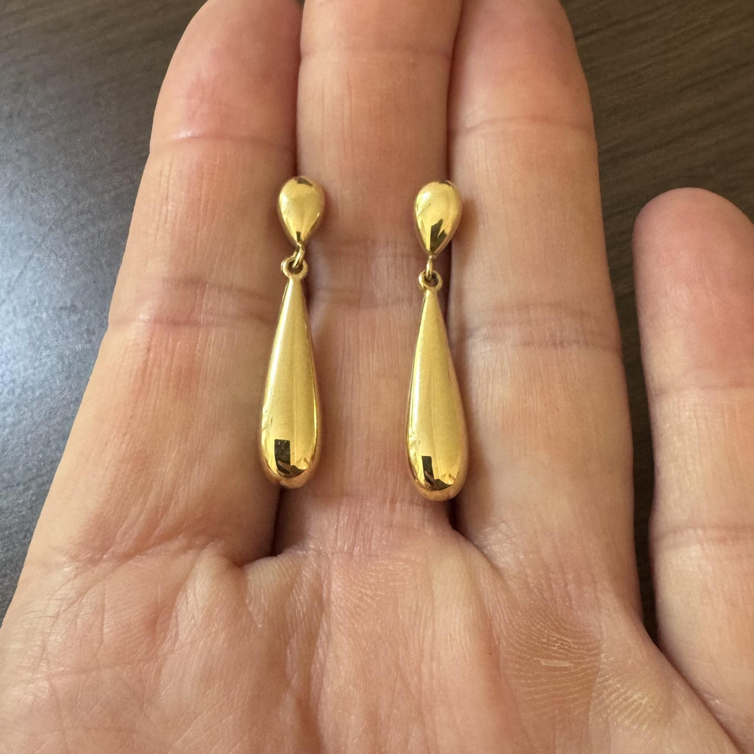 18k Yellow Gold 2.2g Milor Hollow Drop Dangle Teardrop Earrings Italy 1.4"