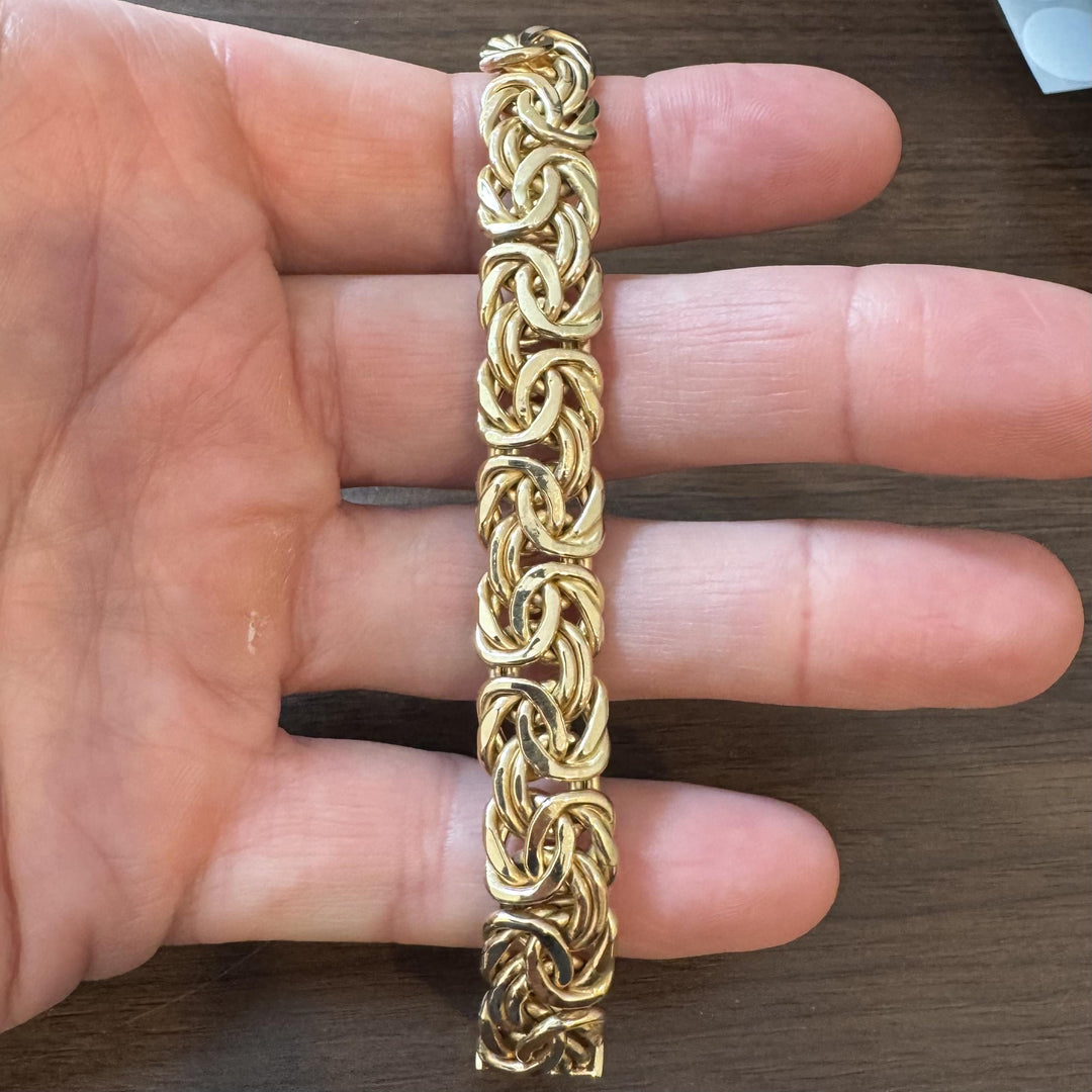 14k Yellow Gold 14.2g Thick Ladies 12mm Byzantine Link Bracelet Italy 7.25"