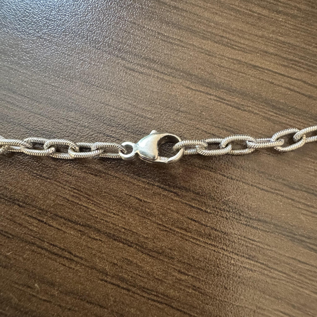 14k White Gold and Diamond Vintage Station Cable Link Necklace 16"