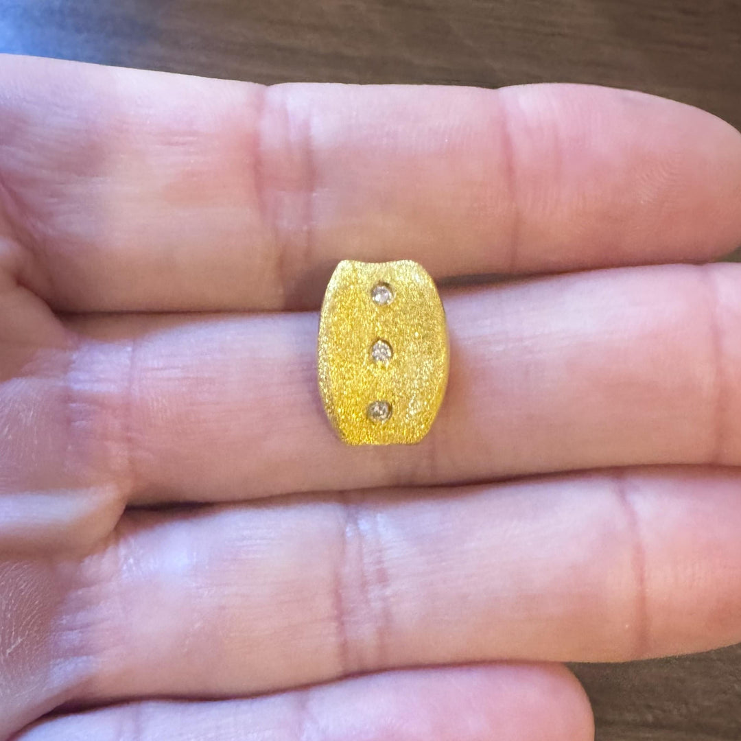 24k Pure Yellow Gold and Diamond 3.7g Solid Brushed Textured Slide Pendant