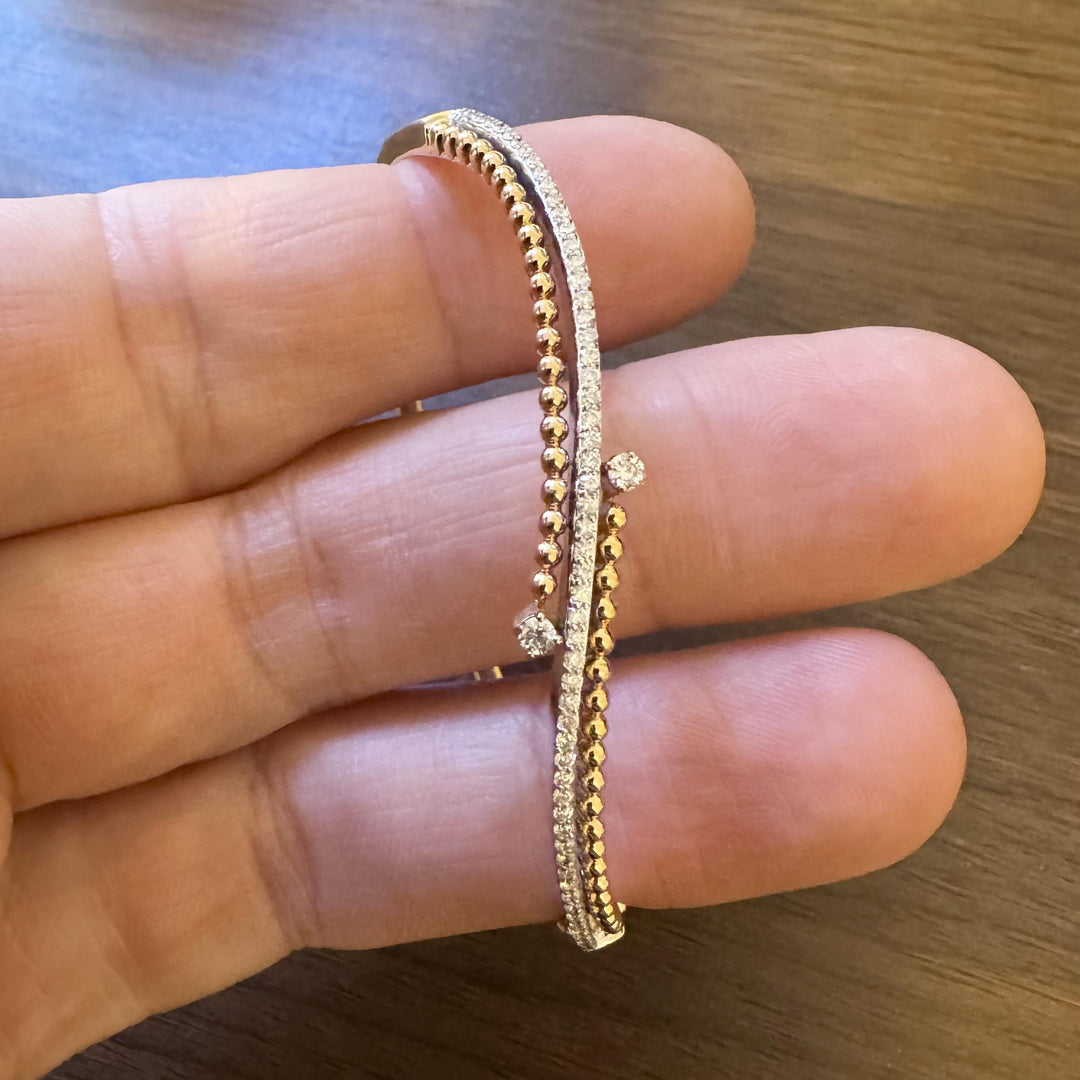 14k Rose and White Gold and 0.50cttw Diamond Curved Bypass Bangle Bracelet 6.75"
