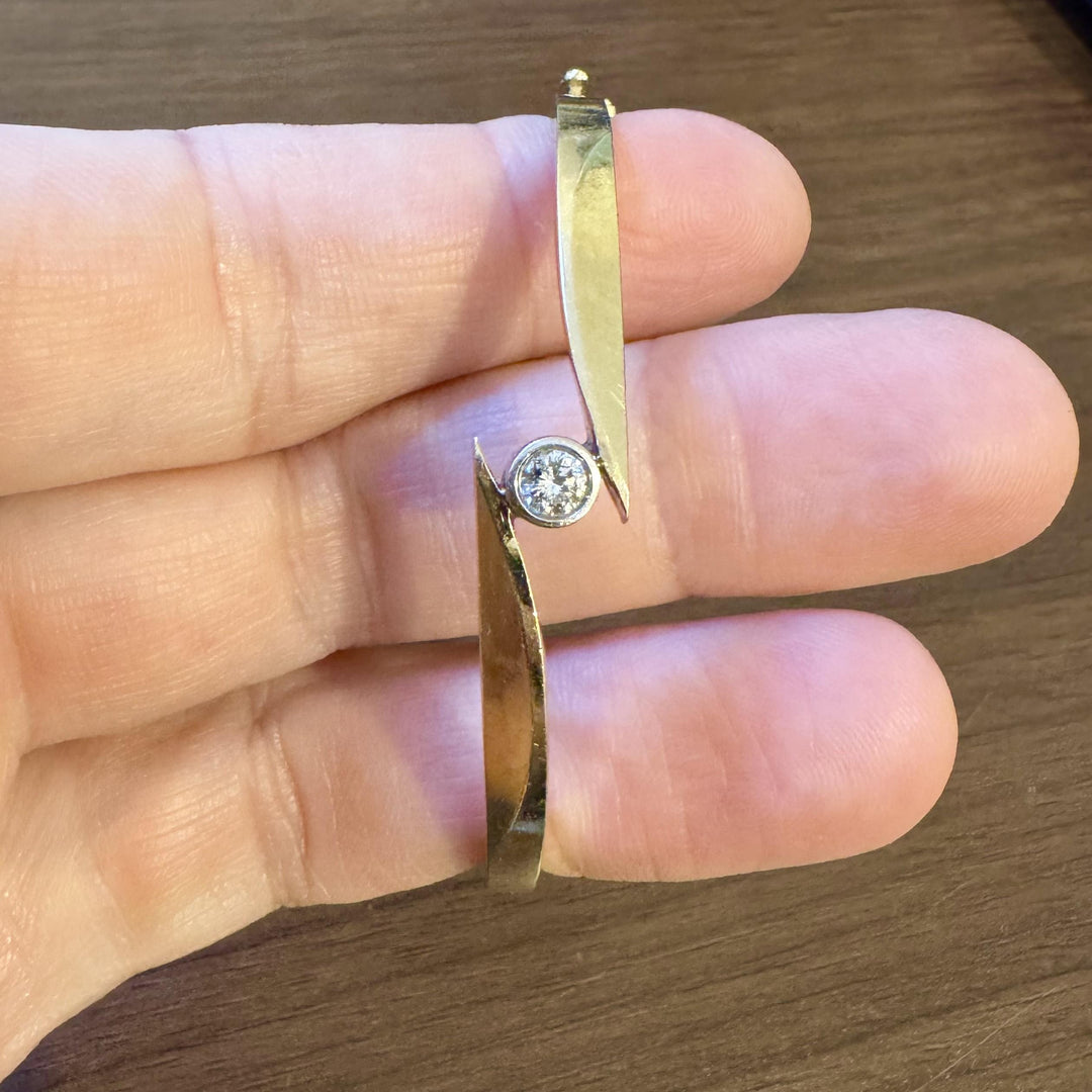14k Yellow Gold and 0.25ct Bezel Set Diamond Bypass Bangle Bracelet 7"