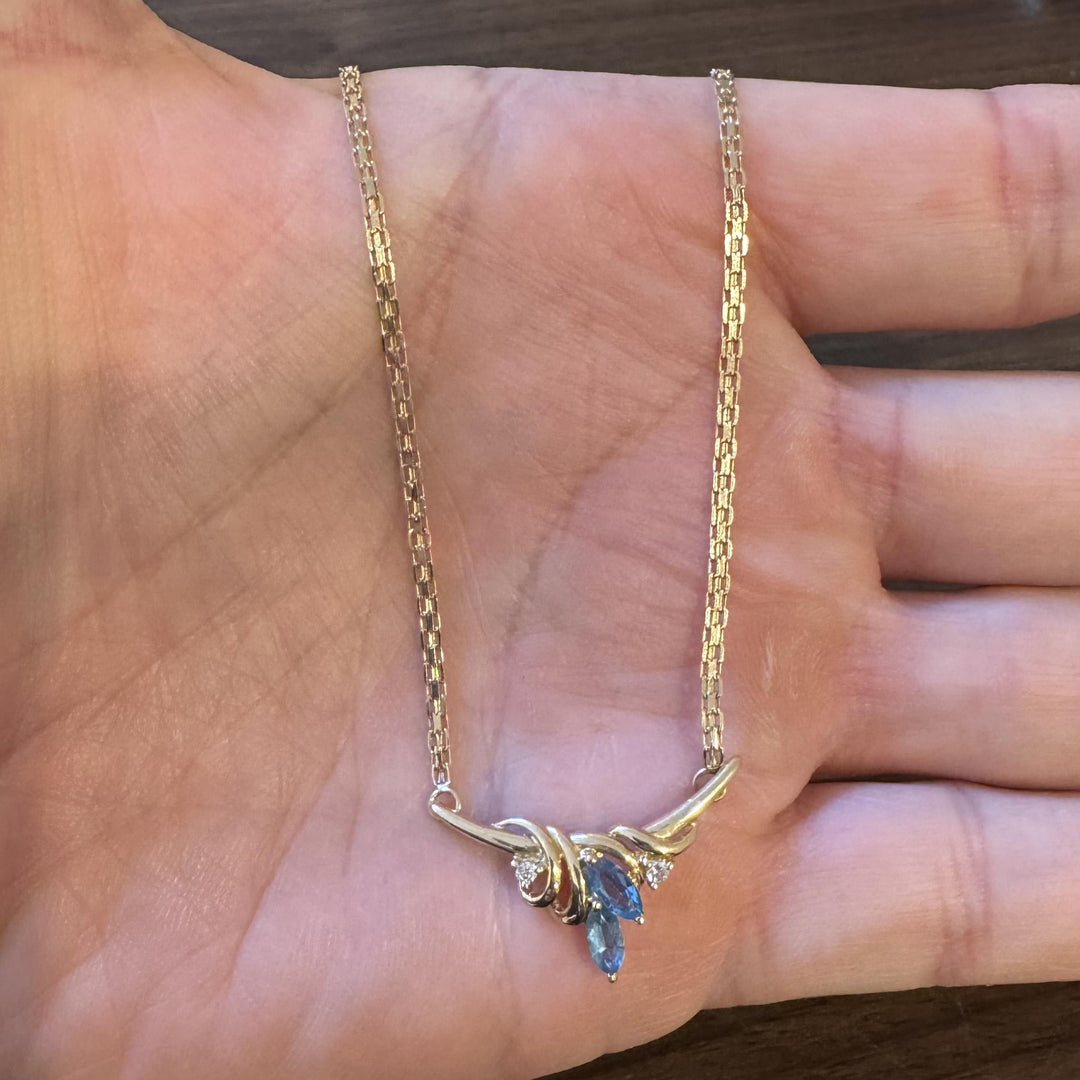 14k Yellow Gold Topaz and Diamond Ladies Pendant Necklace 17"