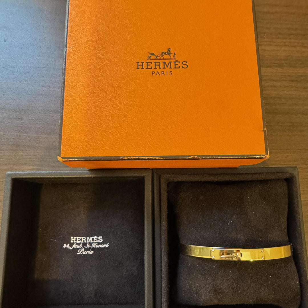 Hermes 18k Rose Gold and Diamond Kelly Bangle Bracelet Size Large