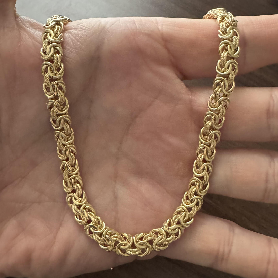 18k Yellow Gold 21.5g Ladies 7mm Byzantine Link Necklace Italy 17"