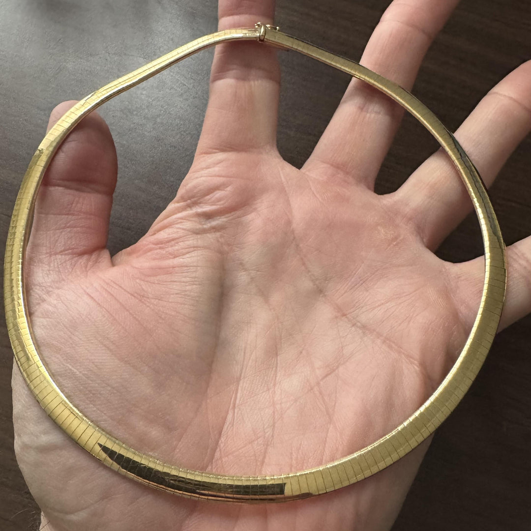 14k Yellow Gold 33.7g Solid 6mm Omega Link Necklace Italy 16"