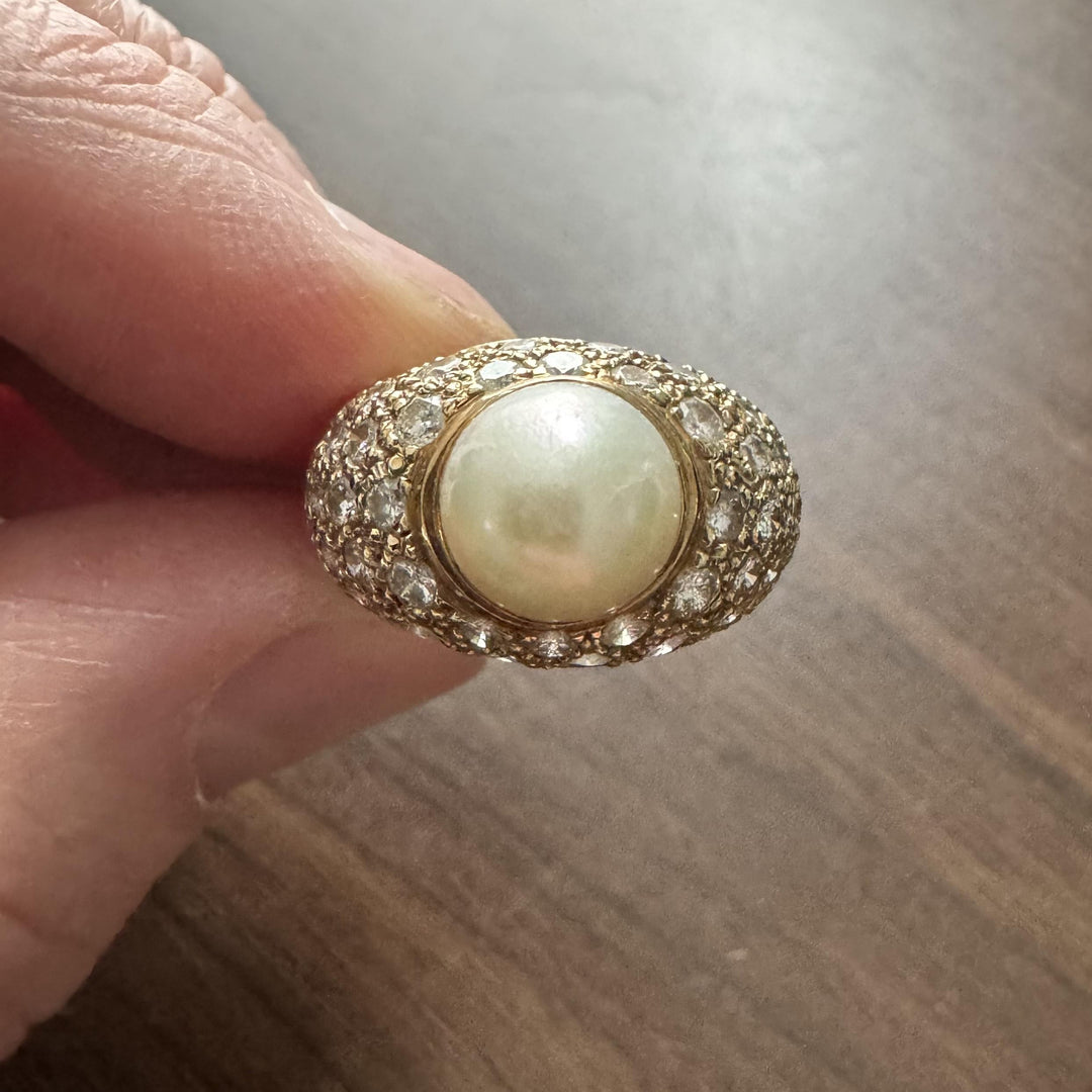 14k Yellow Gold Pearl and 1cttw Diamond Ladies Ring Size 6