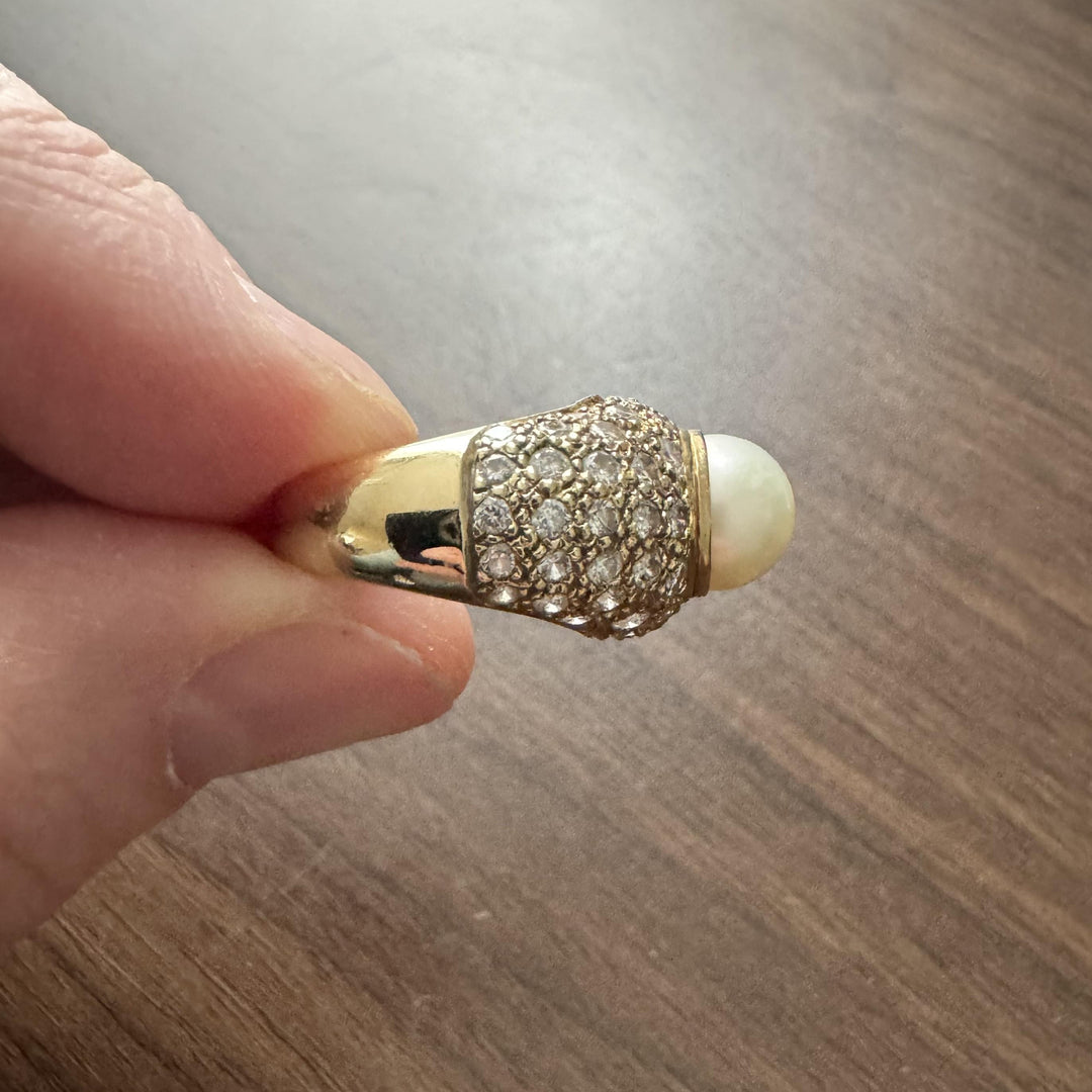 14k Yellow Gold Pearl and 1cttw Diamond Ladies Ring Size 6