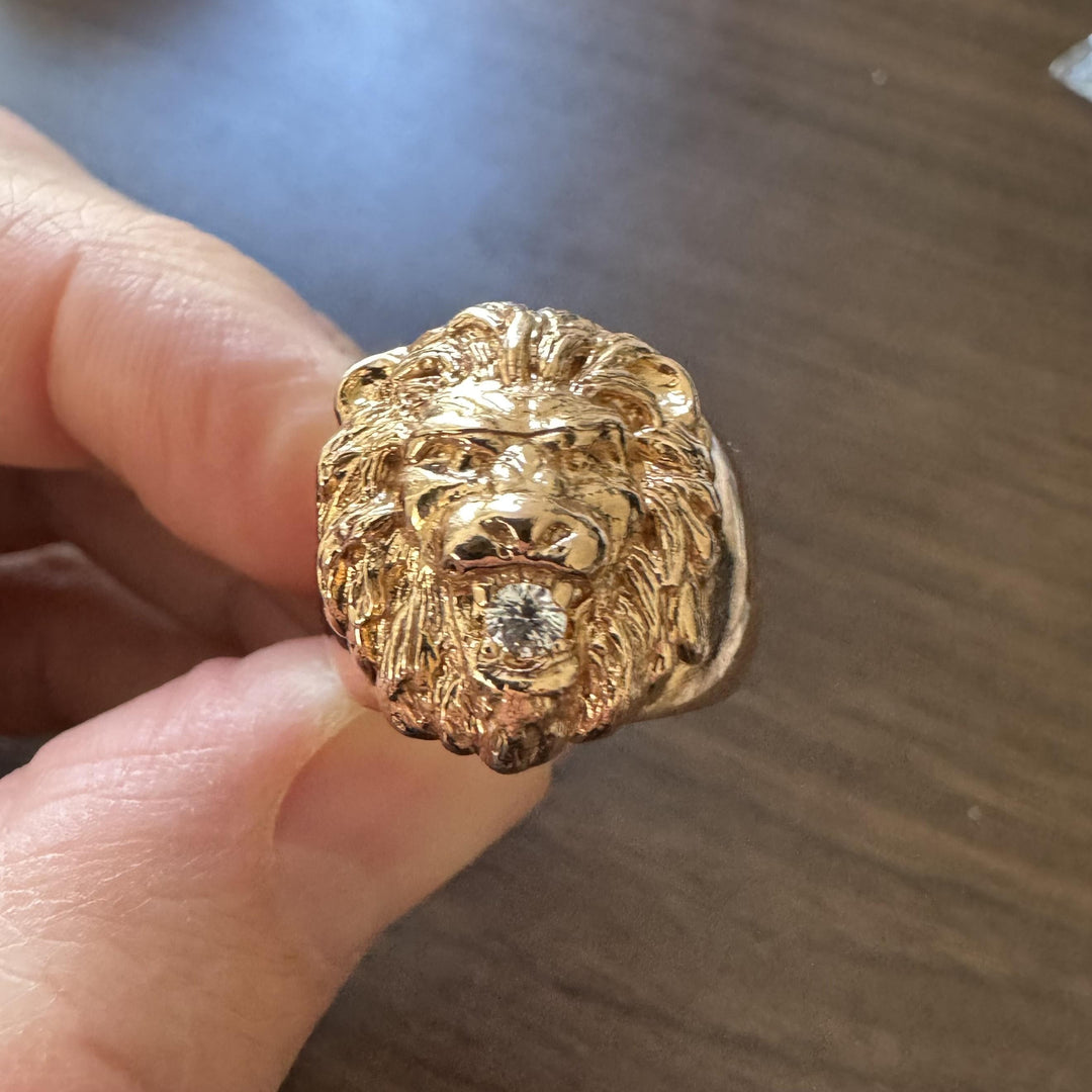 14k Rose Gold and Diamond 16.9g Solid Lion Head Ring Size 7.75