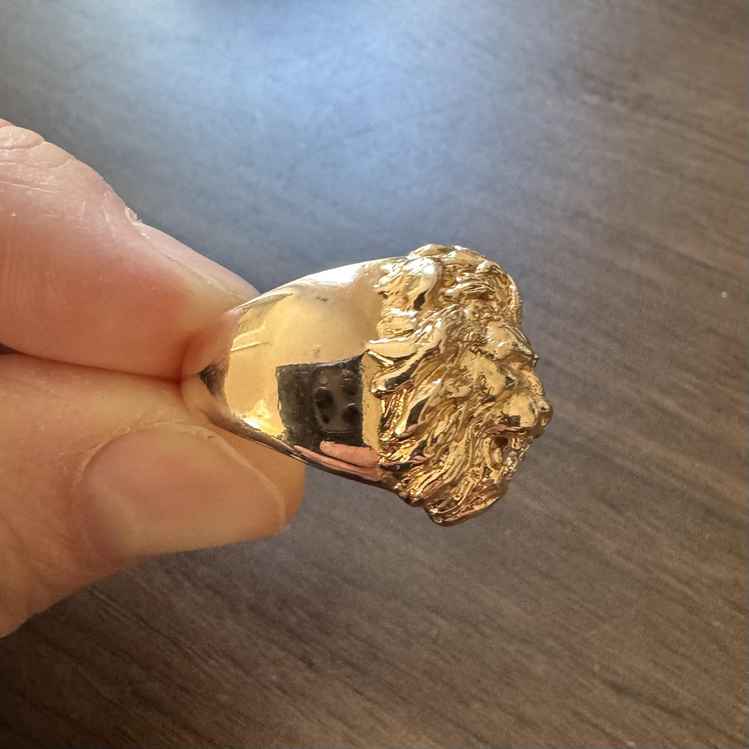 14k Rose Gold and Diamond 16.9g Solid Lion Head Ring Size 7.75