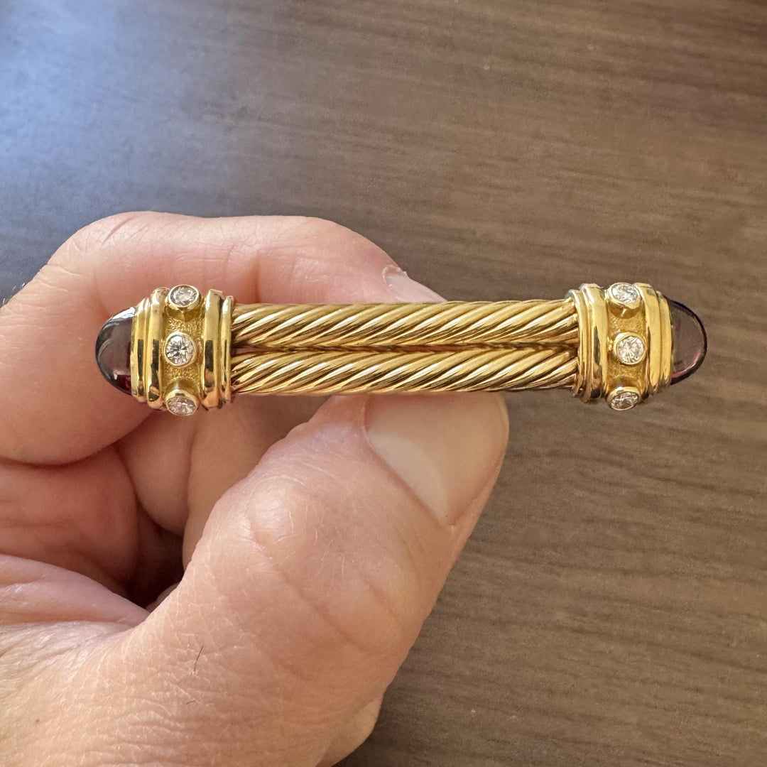 David Yurman 18k Yellow Gold Diamond and Cabochon Amethyst Brooch Tie Pin
