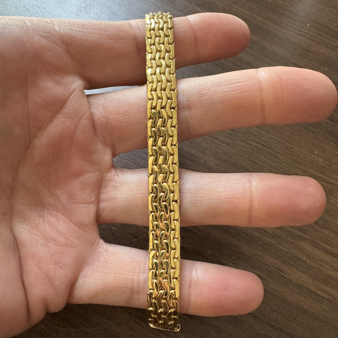18k Yellow Gold 24.7g Ladies Polished 10mm Flattened C Link Bracelet Italy 7.5"