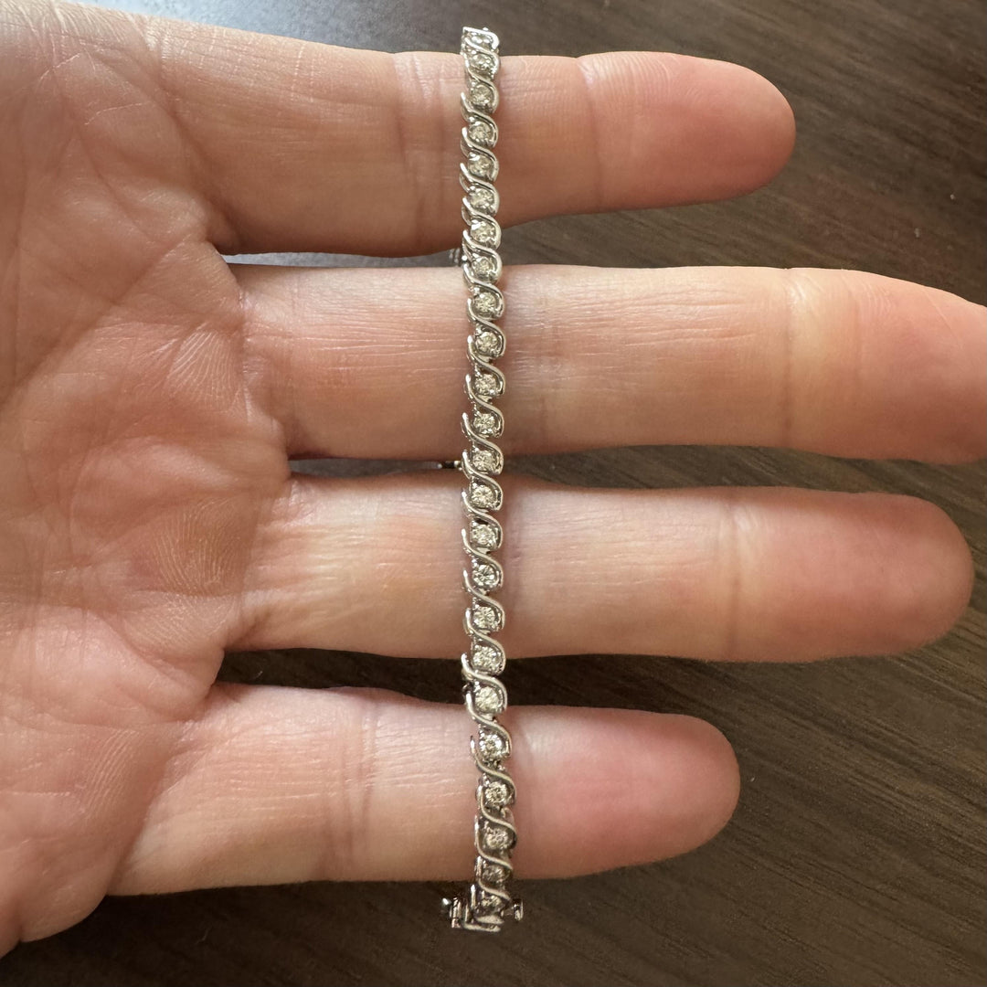 14k White Gold and 1cttw Vintage Diamond S Link Tennis Bracelet 7"