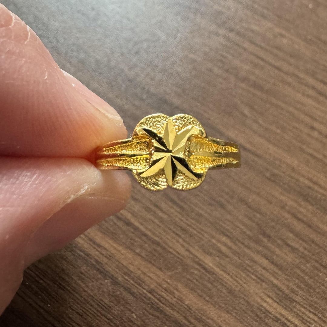 24k Pure Yellow Gold 4g Diamond Cut Fancy Ladies Ring Size 6.25