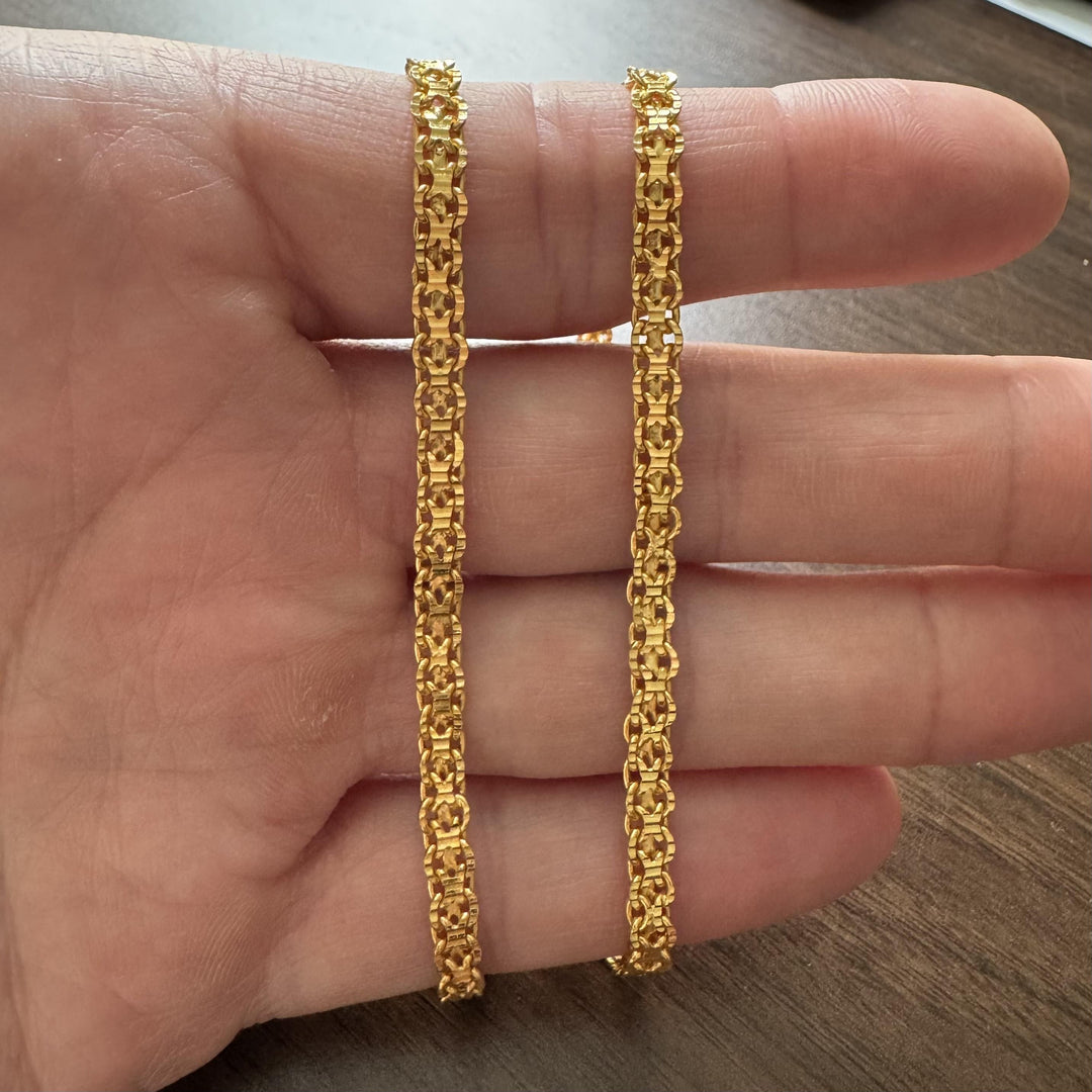 24k Pure Yellow Gold 25.4g Diamond Cut 4.5mm Bismark Link Chain Necklace 17"