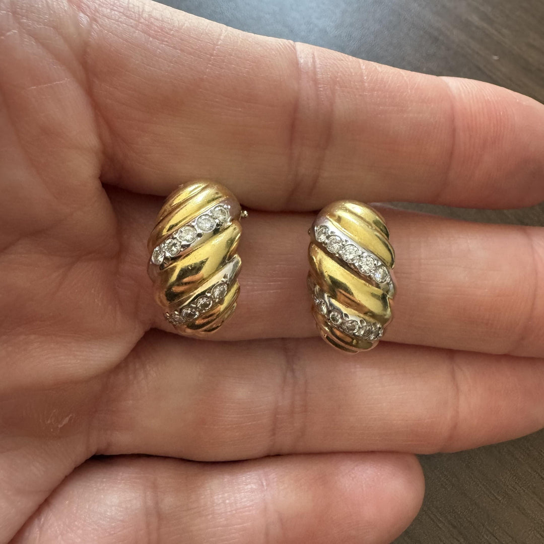 18k Yellow Gold and Diamond 9.8g Vintage Huggie Earrings