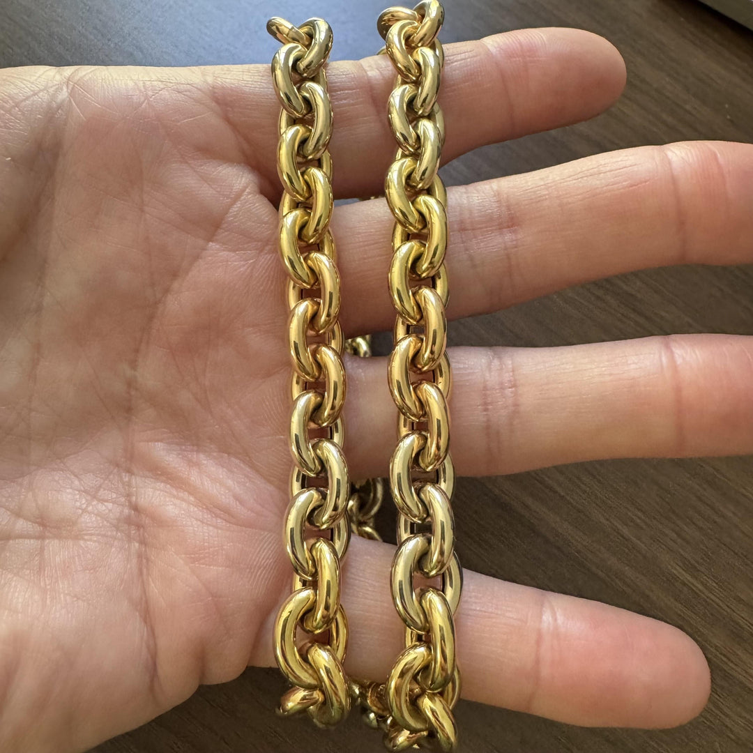18k Yellow White and Rose Gold 68g Tri Tone Cable Link Necklace 24"