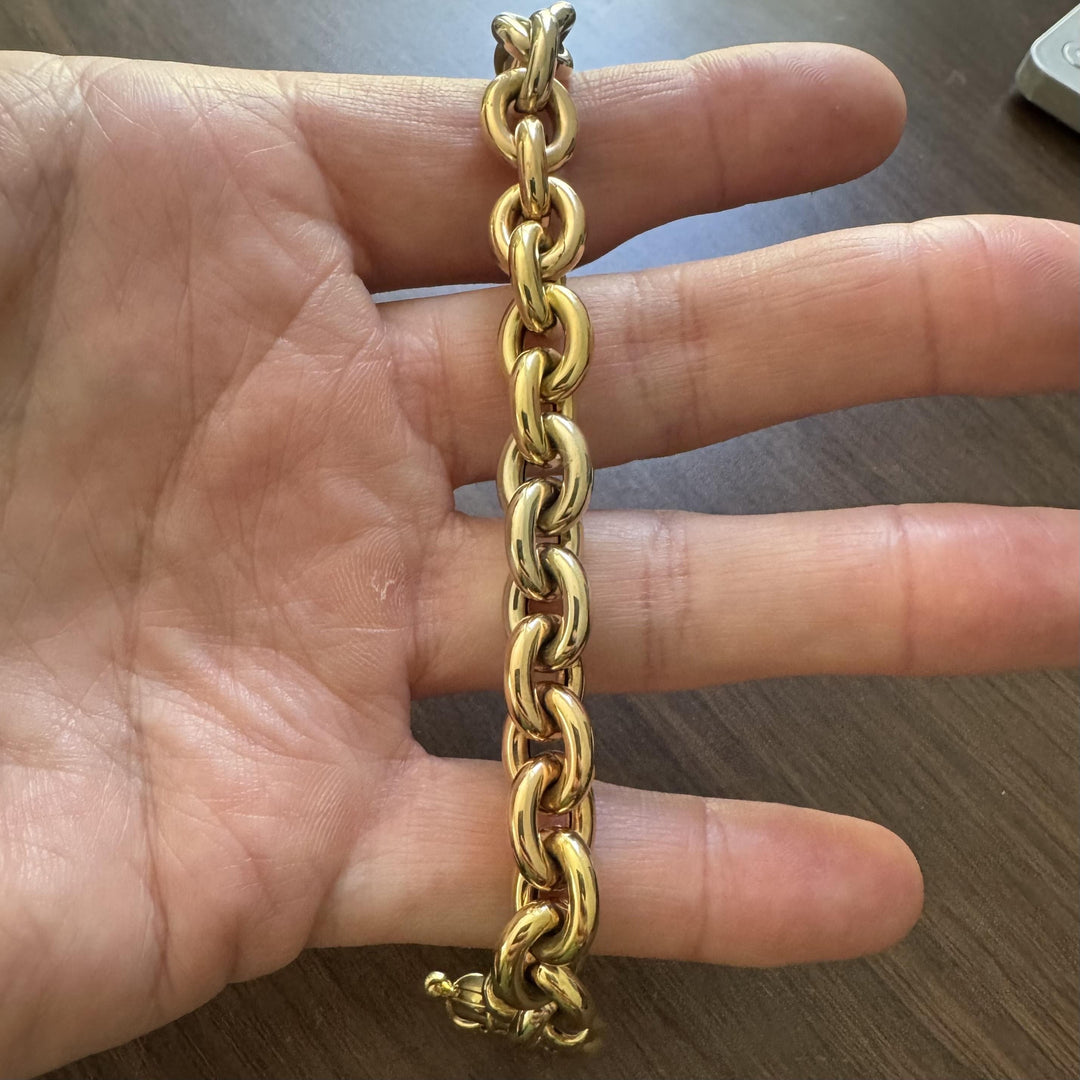 18k Yellow White and Rose Gold 26g Tri Tone Cable Link Bracelet 7.5"