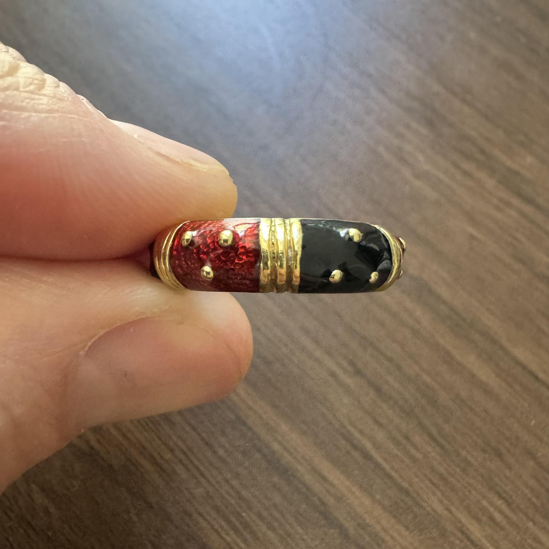 18k Yellow Gold and Enamel 6.7g Ladies Band Ring Size 6