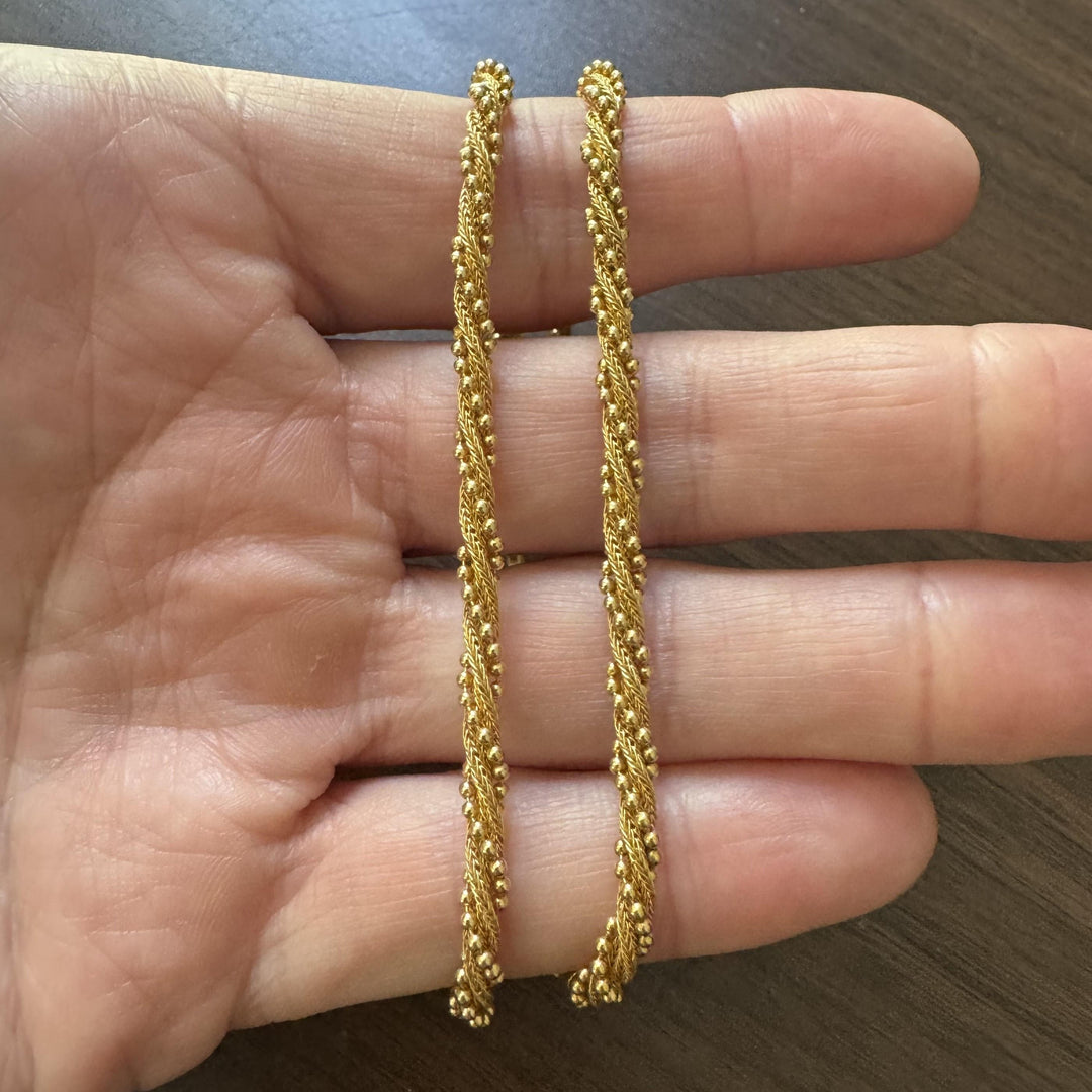 14k Yellow Gold 17.9g Vintage 4mm Beaded Rope Twist Necklace Italy 17.5"