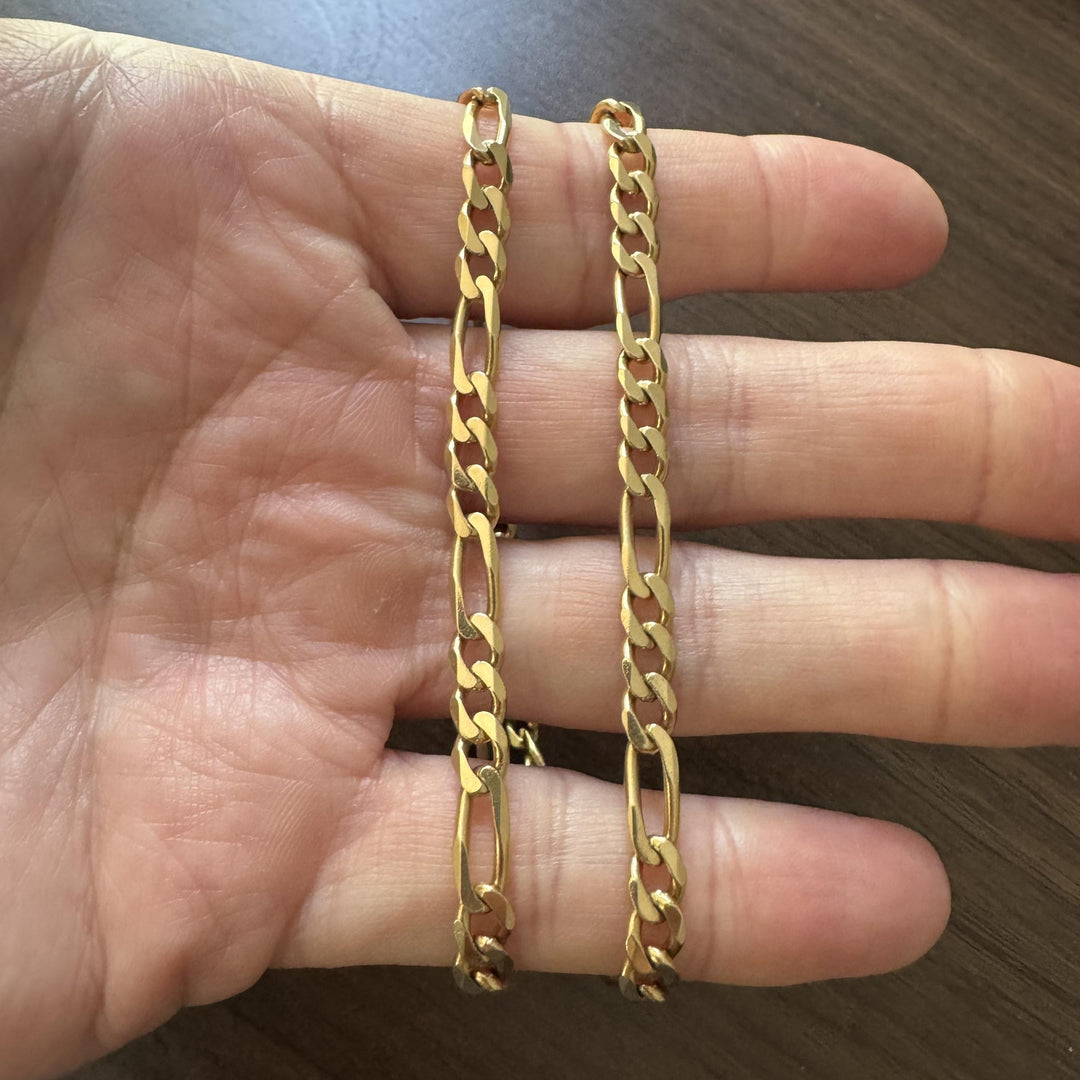 14k Yellow Gold 28.7g Solid 5.5mm Figaro Link Chain Necklace Italy 21"
