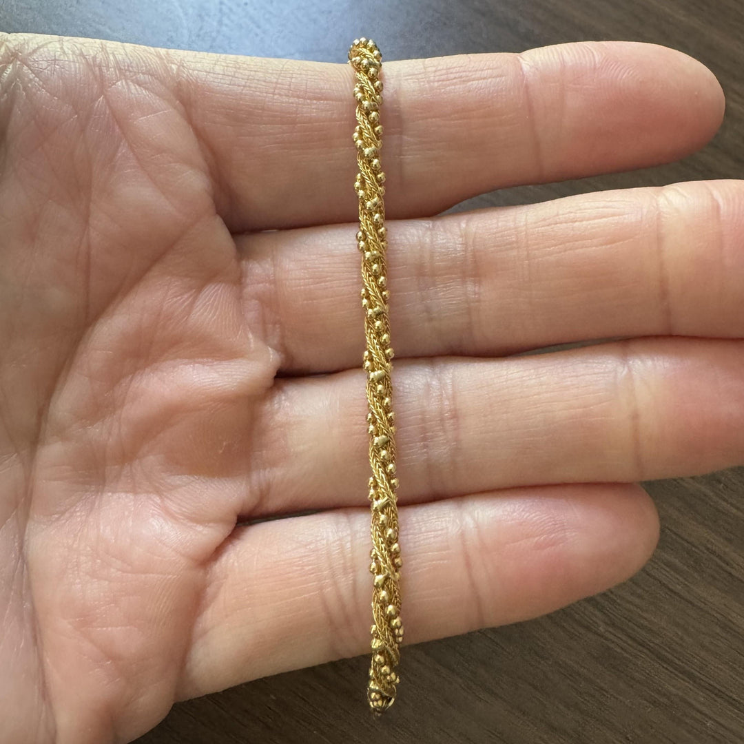 14k Yellow Gold 7.8g Vintage 4mm Beaded Rope Twist Bracelet Italy 7.25"