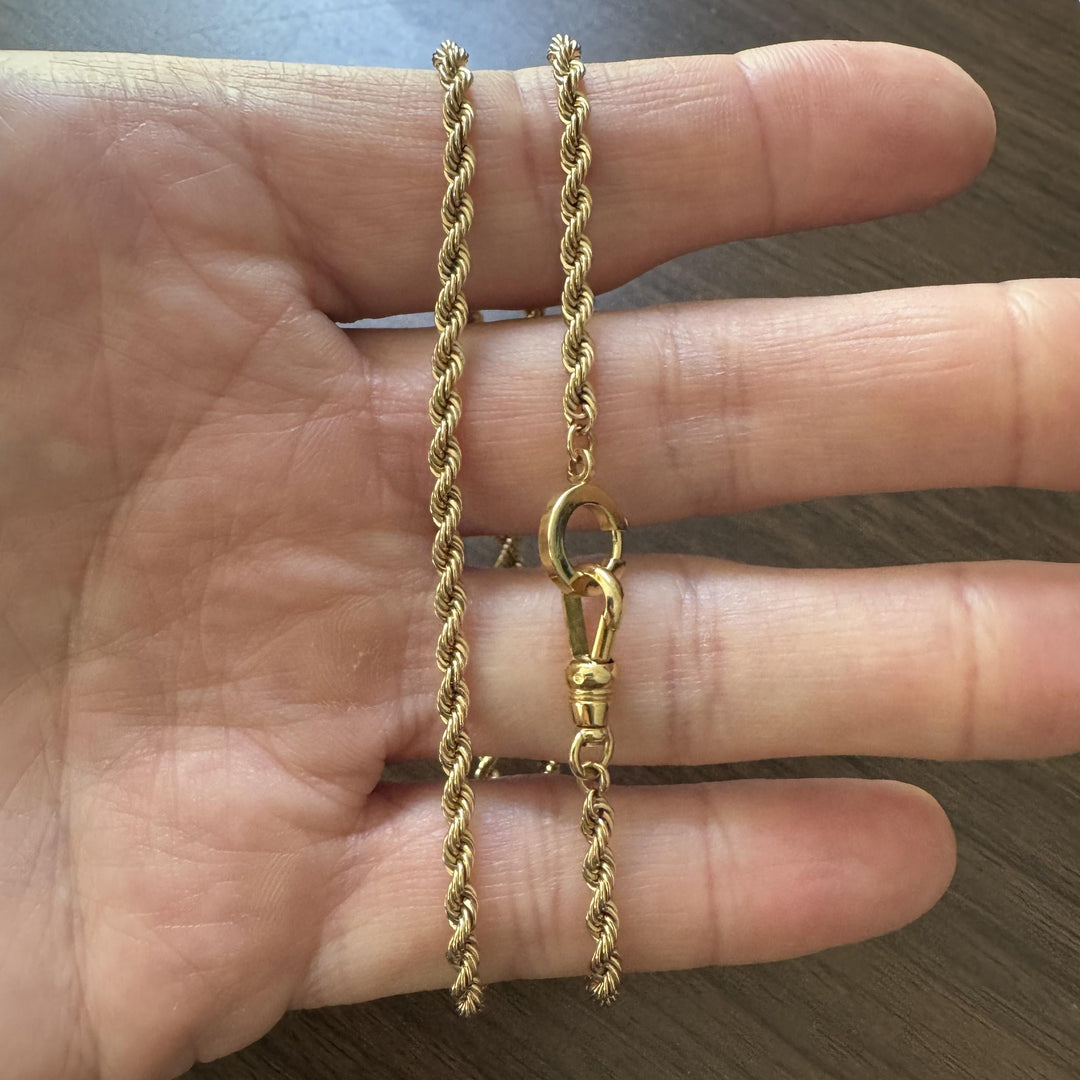 14k Yellow Gold 16.6g Solid Vintage 3mm Rope Chain Necklace 17"