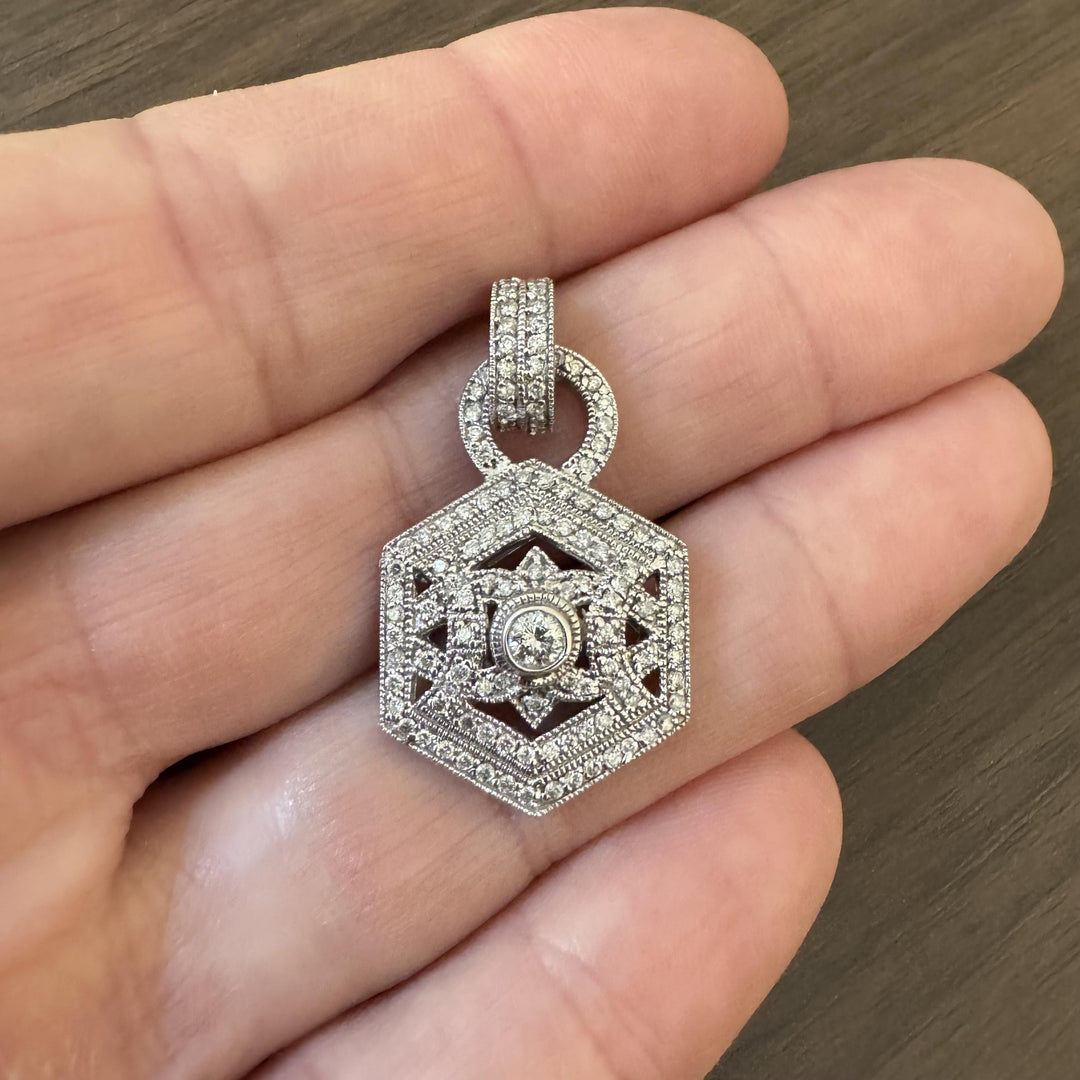 Effy Bita 14k White Gold and 0.75cttw Diamond Filigree Pendant 1.5"