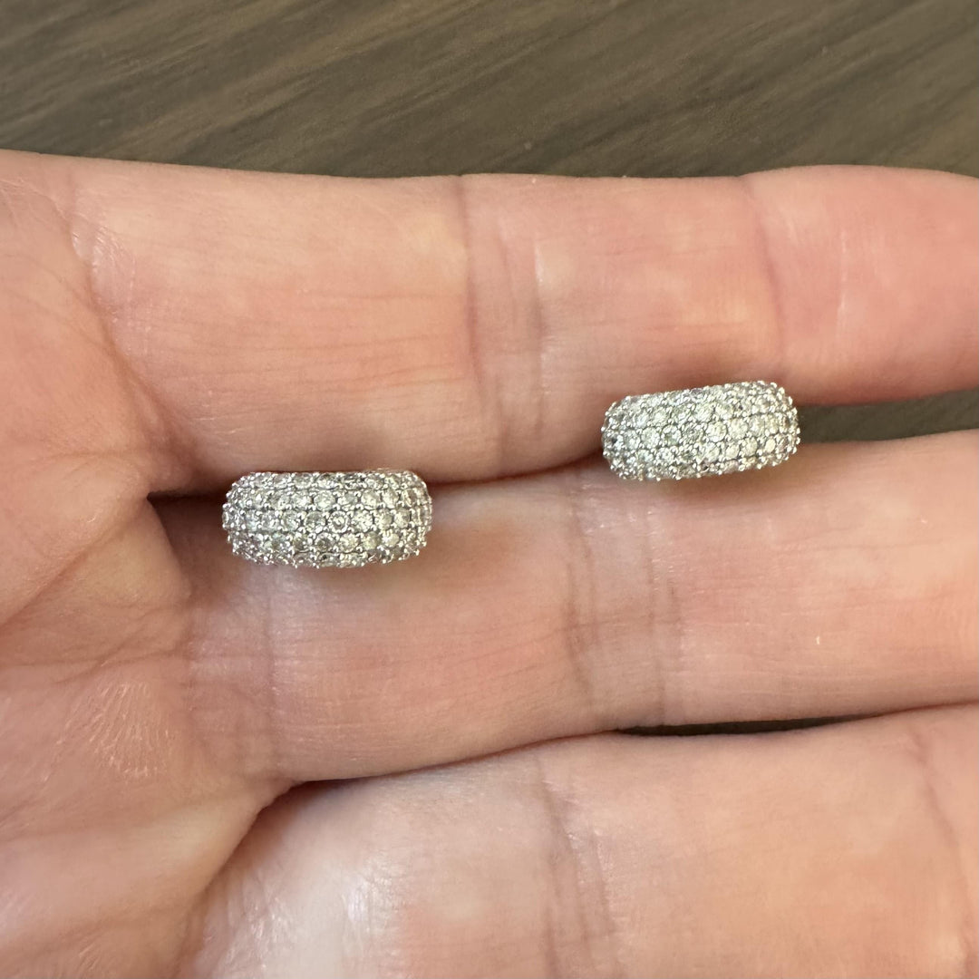 14k White Gold and 1cttw Diamond Solid Small Huggie Earrings