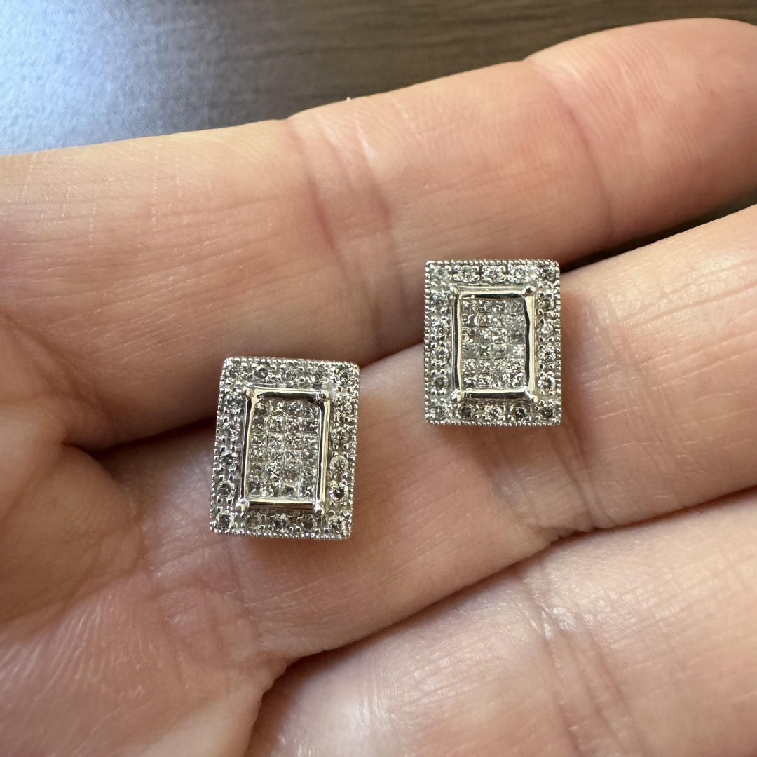 14k White Gold and 1cttw Diamond Vintage Square Stud Earrings