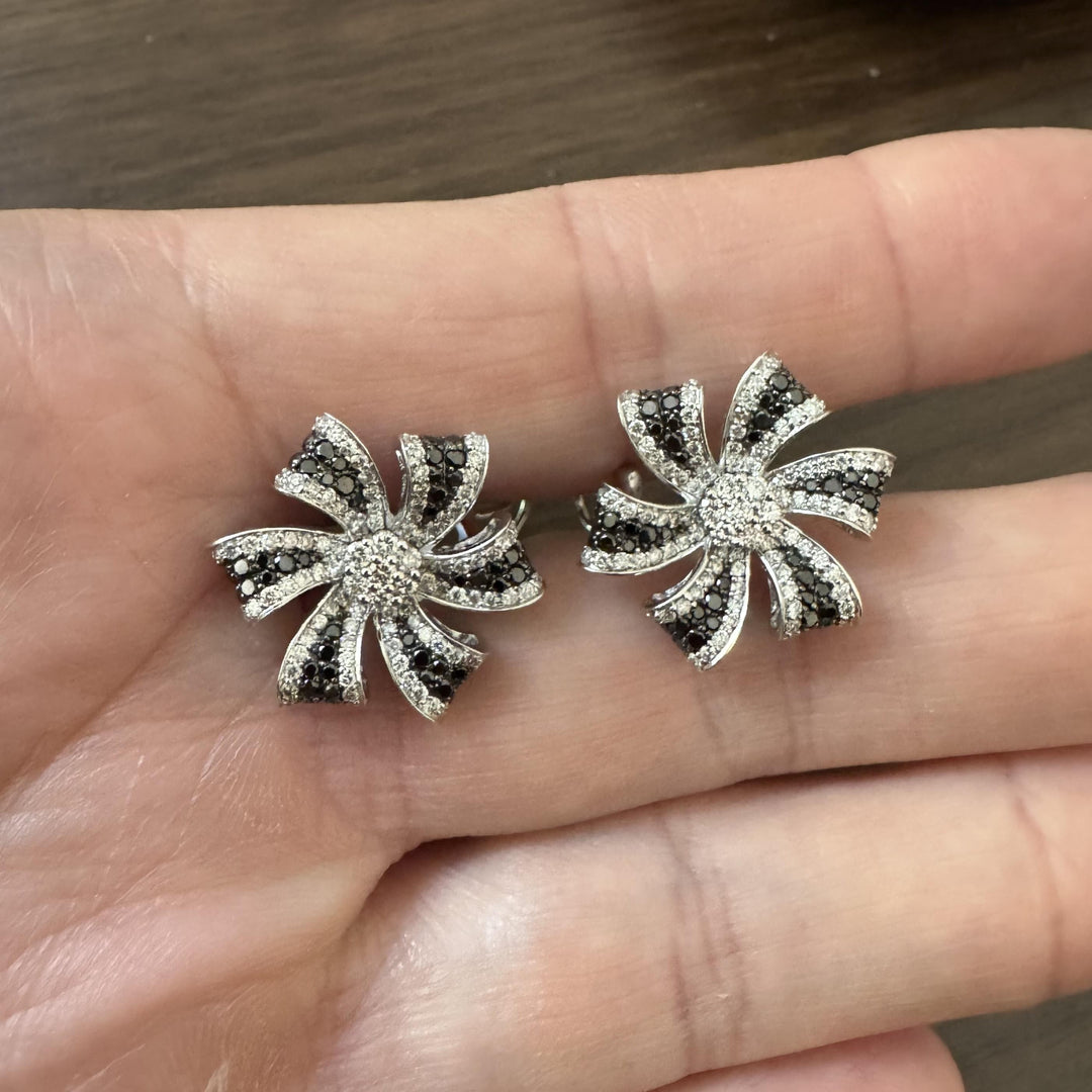 14k White Gold and 1.5cttw White and Black Diamond Floral Earrings