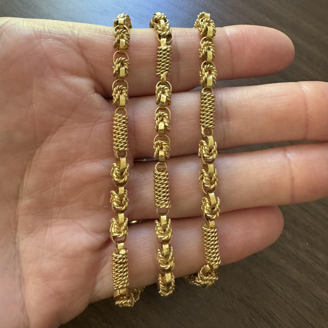 14k Yellow Gold 59.2g Heavy Vintage Long Byzantine Style Link Necklace 28"