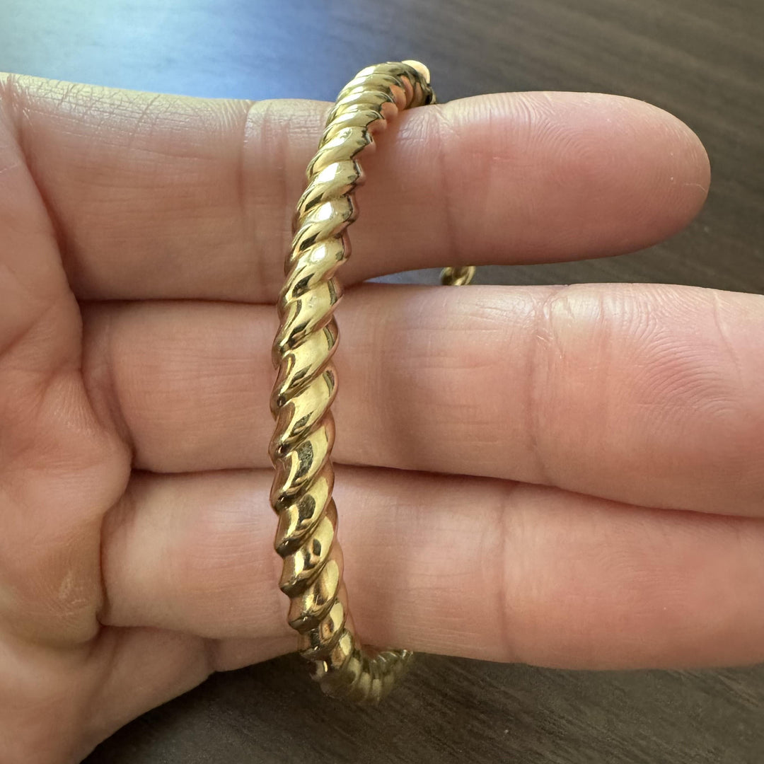 14k Yellow Gold 17.2g Solid Spiral Twisted Bangle Bracelet Italy 7.5"