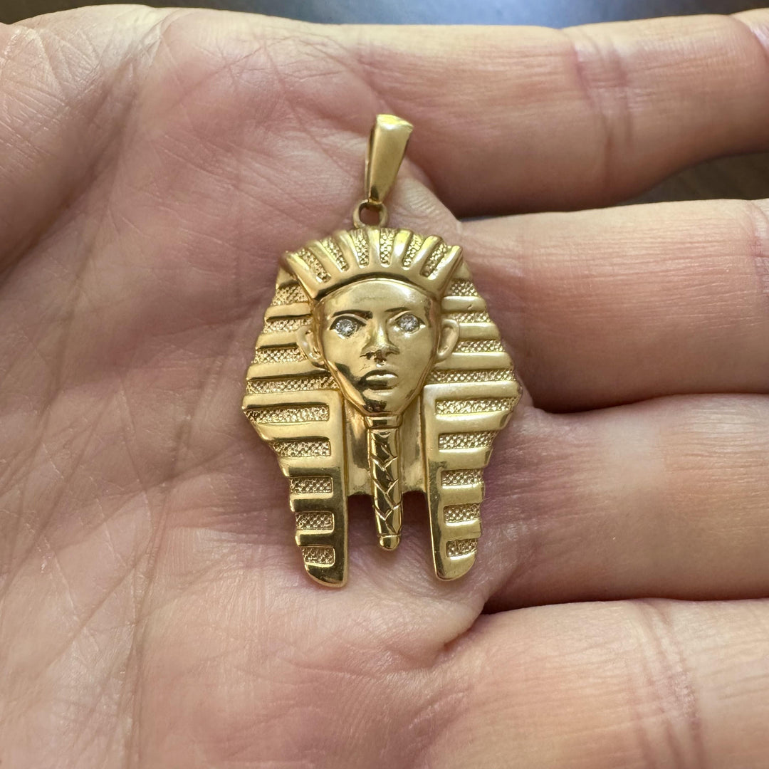 18k Yellow Gold and Diamond 9.6g King Tut Egyptian Pendant 1.8"