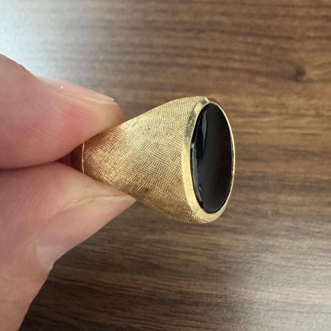 14k Yellow Gold and Inlay Black Onyx Men's Signet Ring Size 11